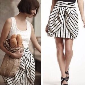 ANTHROPOLOGIE Eva Franco Mini Skirt Tulip Bow Black And White Stripe Size 8